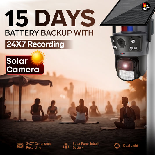 COFE 24x7 Recording 4G Solar Security Camera, 15 Days Backup, 6MP Dual Lens PTZ CCTV Camera, SIM Support, 10X Zoom, AI Detection, Color Night Vision & Two-Way Audio