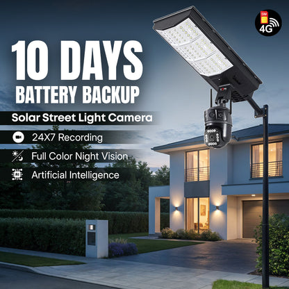 COFE 4G 2-in-1 Solar Street Light Camera Outdoor, Dual Lens PTZ Wireless Security Cam, Two-Way Audio, Motion Detection, Night Vision, IP66 Waterproof, Home Surveillance System