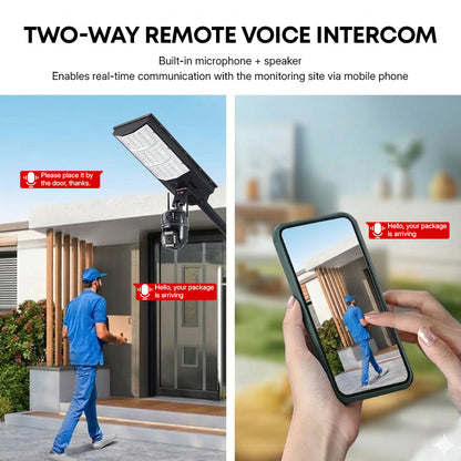 COFE 4G 2-in-1 Solar Street Light Camera Outdoor, Dual Lens PTZ Wireless Security Cam, Two-Way Audio, Motion Detection, Night Vision, IP66 Waterproof, Home Surveillance System